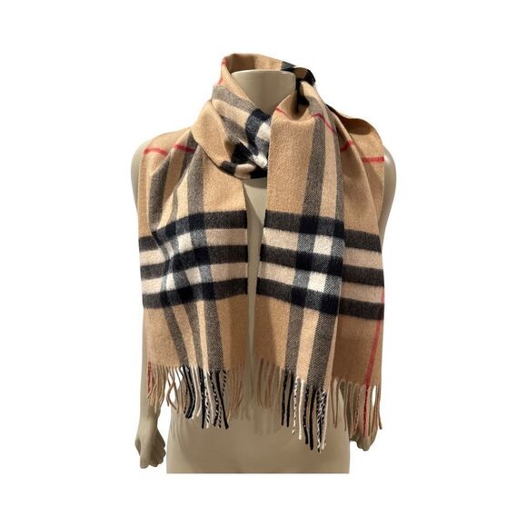 Burberry Tan and Black Checkered Scarf with Fringe - Picture 3 of 4